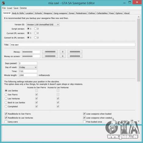 Savegame Editor v3.2 pour GTA San Andreas